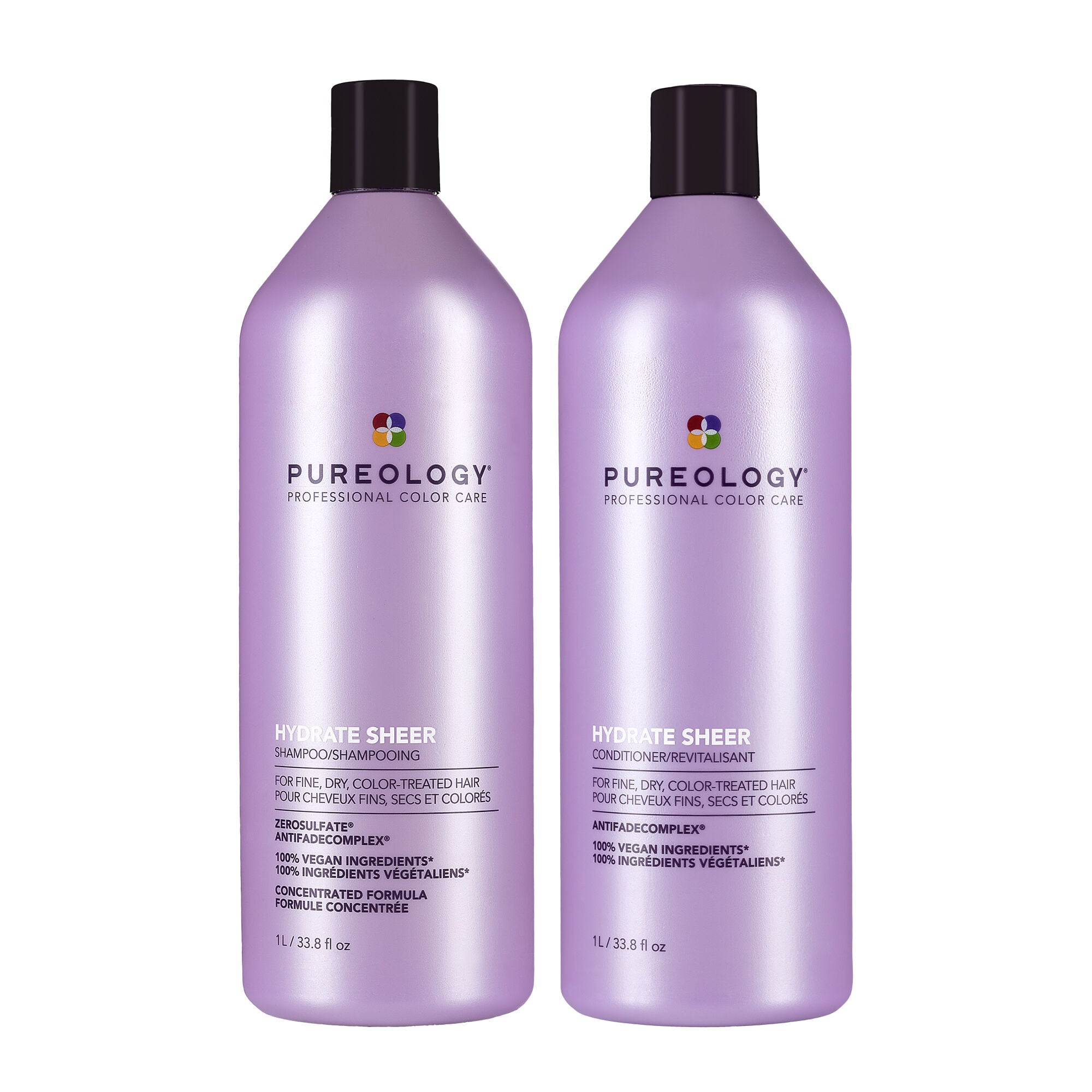 Pureology Hydrate Sheer sulfate-free lightweight shampoo and conditioner packshot for fine, dry color-treated hair