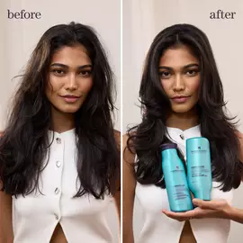 Before and after using Pureology Strength Cure shampoo and conditioner on damaged, color-treated hair