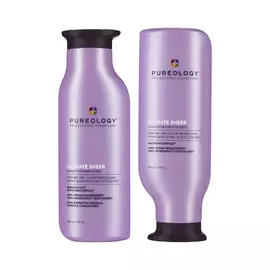 Pureology Hydrate Sheer sulfate-free lightweight shampoo and conditioner packshot for fine, dry color-treated hair
