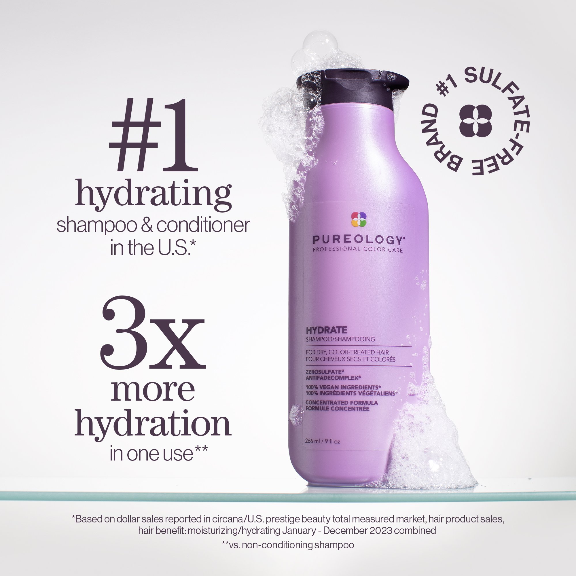 Hydrate moisturizing shampoo that deeply hydrates normal to thick dry hair, color-treated hair